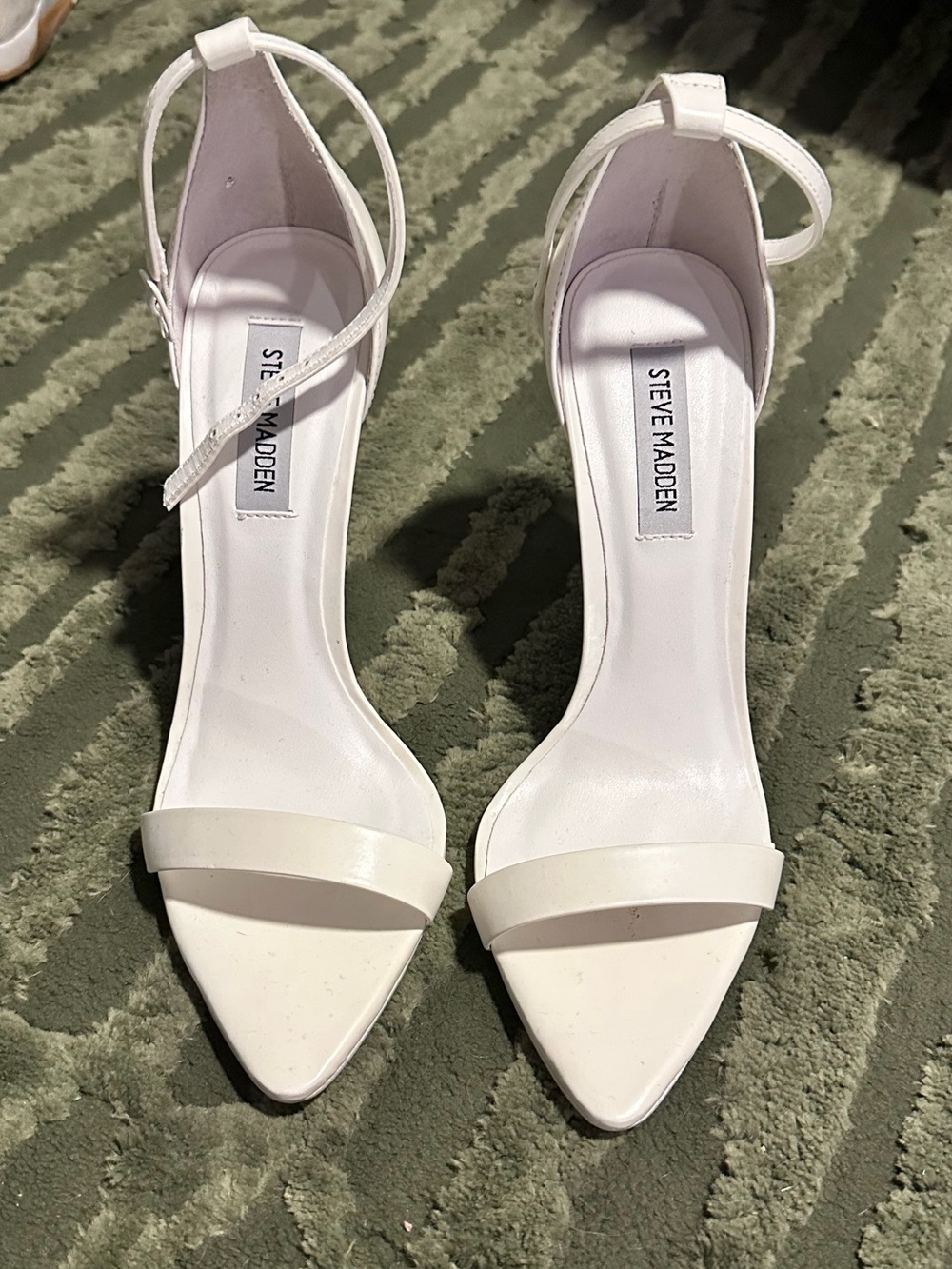 Steve Madden White Pointed-Toe Ankle-Strap Heels